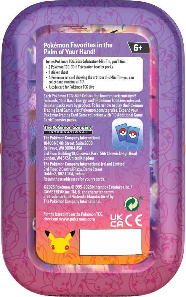 Pokemon TCG 30th Celebration Random Single Mini Tin MKKZ7WJSMF |80390|
