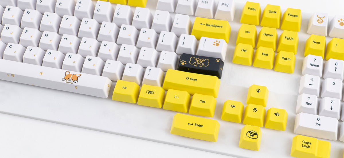Yellow Keyboard Set KBParadise Yellow Puppy 112 Key OEM Profile Dye Sub PBT Keycap Set