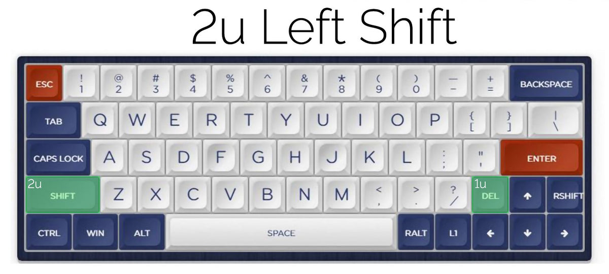 Types Shift Layout KBDFans DZ60 ANSI CNC Aluminum Plate- 2u Left Shift