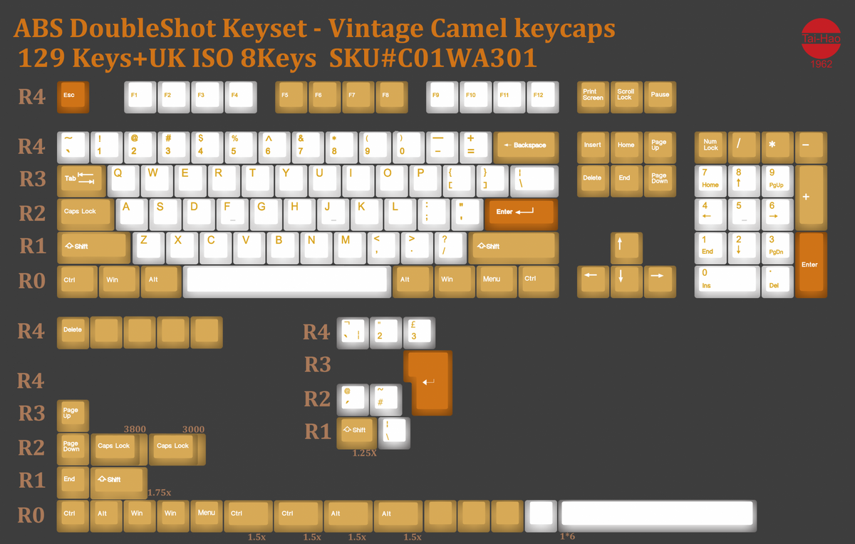 Tai-Hao Vintage Camel 129 Key OEM Profile Double Shot ABS Keycap Set