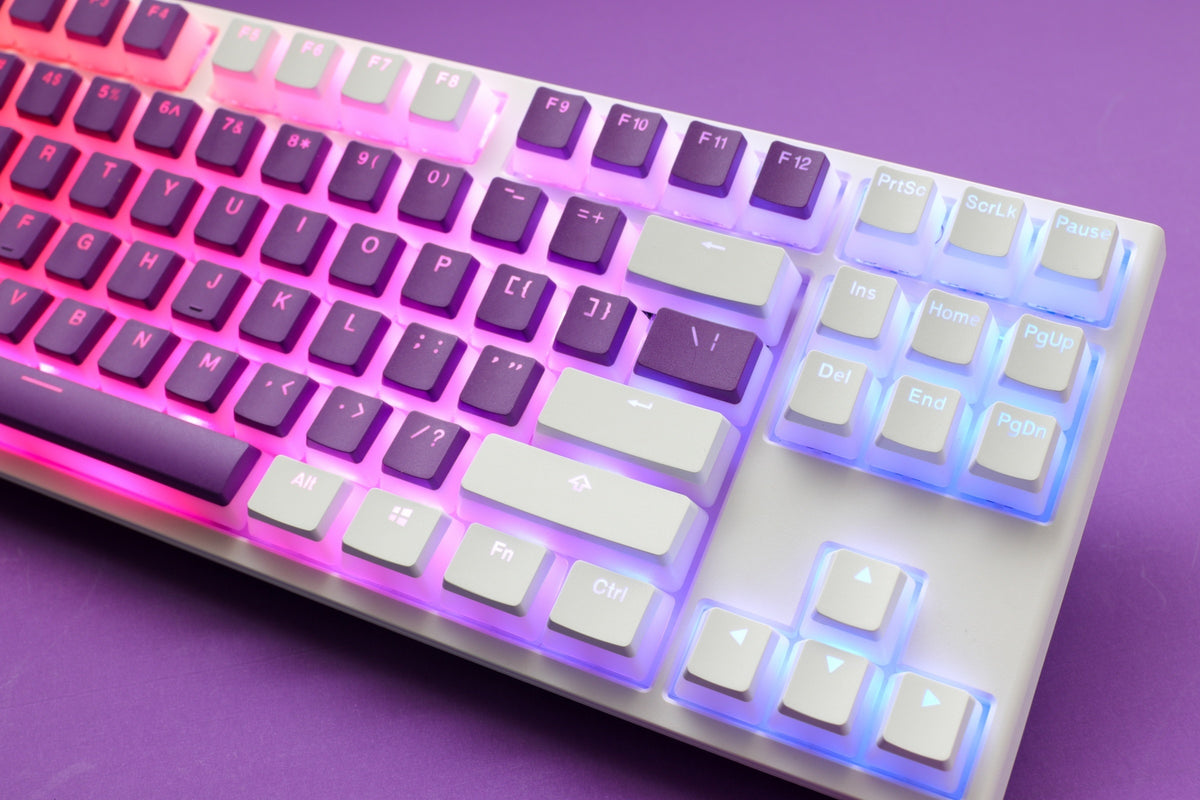Pudding Keycaops Ducky Purple / White Pudding 87 Key OEM Profile Double Shot PBT Keycap