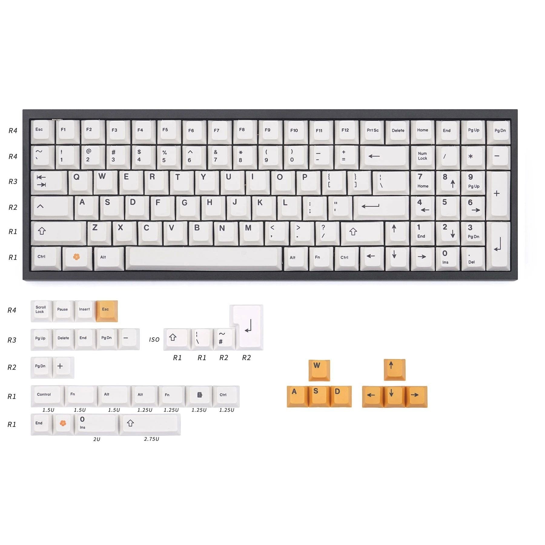 NPKC White Orange PBT Dye Sub Cherry Profile Keycap Set MKDI772OG4 |0|