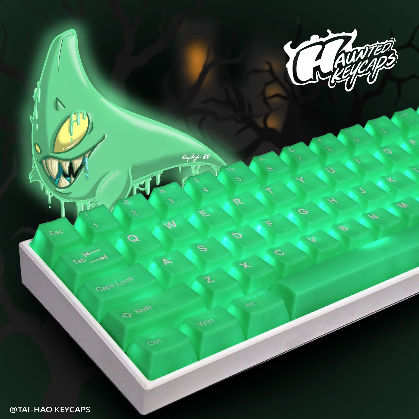 Tai-Hao 152 Key ABS Double Shot Cubic Haunted Translucent Keycap Set Slime Sprout MK4FRAY79Z |27407|