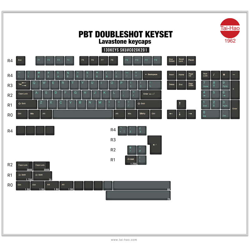 Tai-Hao Lavastone Keycap Set PBT Double Shot 130 keys MK523F8V82 |73511|