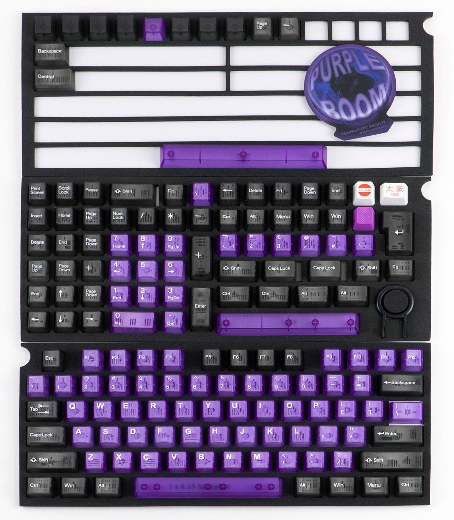 Tai-Hao Purple Boom Keycap Set Translucent ABS 152 Keys Cubic MKI79SZBQI |33942|