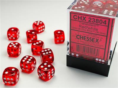 Translucent 12mm d6 Red/white Dice Block (36 dice) MKEXZBVYEL |0|