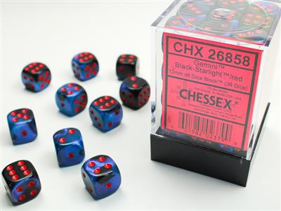 Chessex Gemini 12mm d6 Black-Starlight / Red Dice Block (36 dice) MKKNH8GR2H |0|